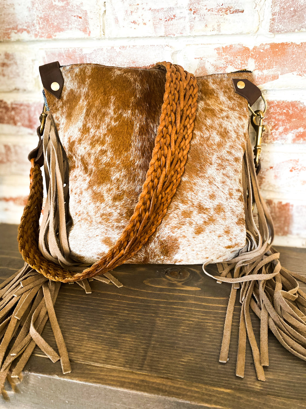 Brown Cowhide and Fringe Crossbody