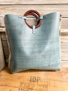 Grey Wooden Handle Tote -custom