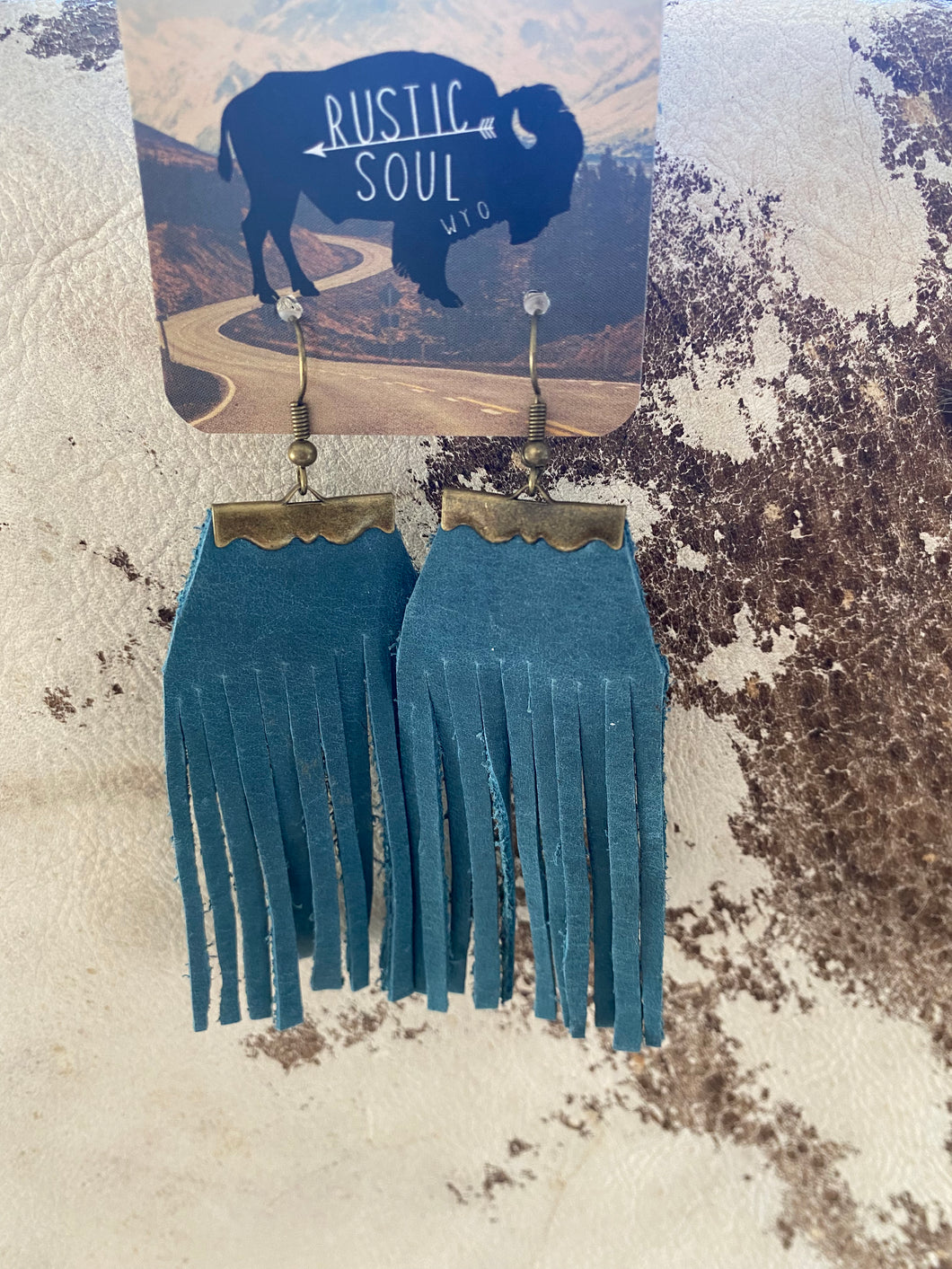 Turquoise Leather Fringe Earrings