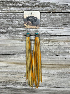 Light Brown and Genuine Turquoise Leather Fringe Earrings