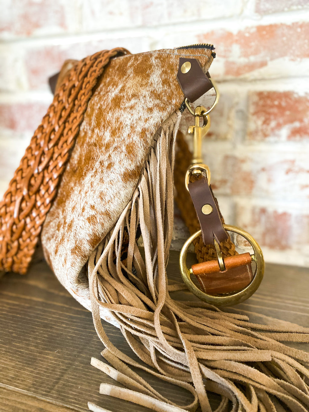 Brown Cowhide and Fringe Crossbody