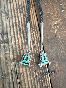 Bolo & Belt Set, Inlay, Conestoga Wagon, Dishta, Vintage Turquoise