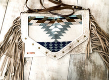 Load image into Gallery viewer, Cowhide and Pendleton Wool Crossbody with Fringe
