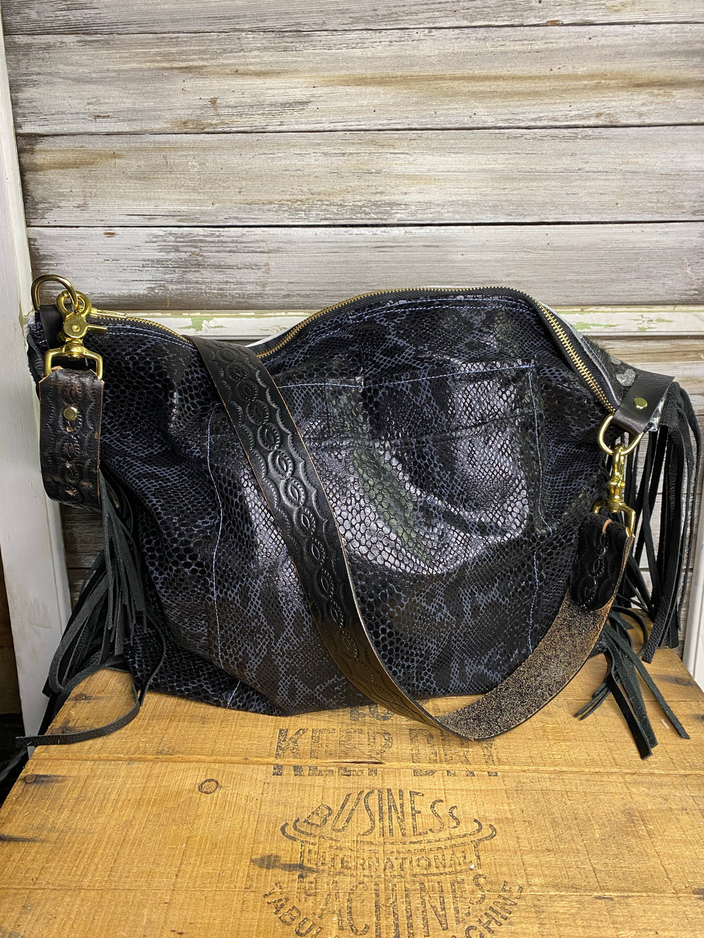 Black and White With Silver Cowhide Hobo