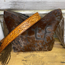 Load image into Gallery viewer, Large Brown Cowhide with Brand and Fringe Cossbody Bag
