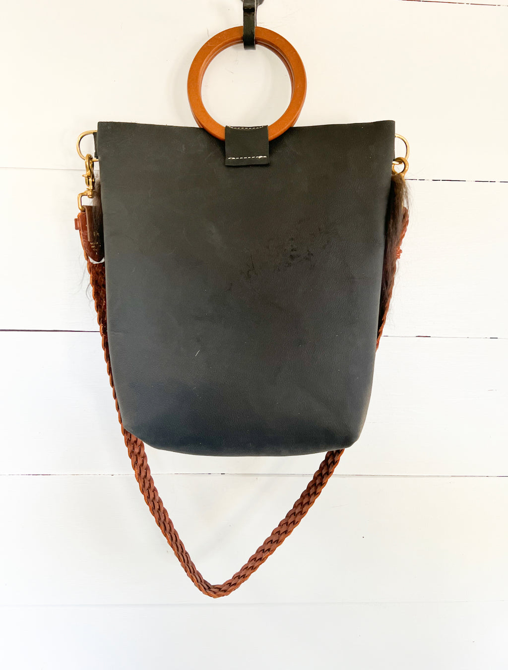 Black Icelandic Sheep Wooden Handle Tote Bag