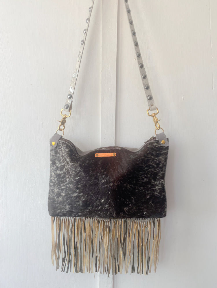 Bighorn Bag Brown and Grey Hair on Hide with Fringe