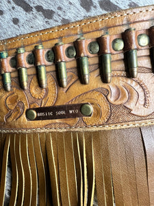 Wooden Tote with Vintage Ammo Belt