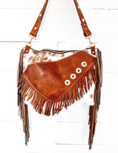 Load image into Gallery viewer, Bighorn XL Cowhide Bag with two tone fringe and Chap Accent
